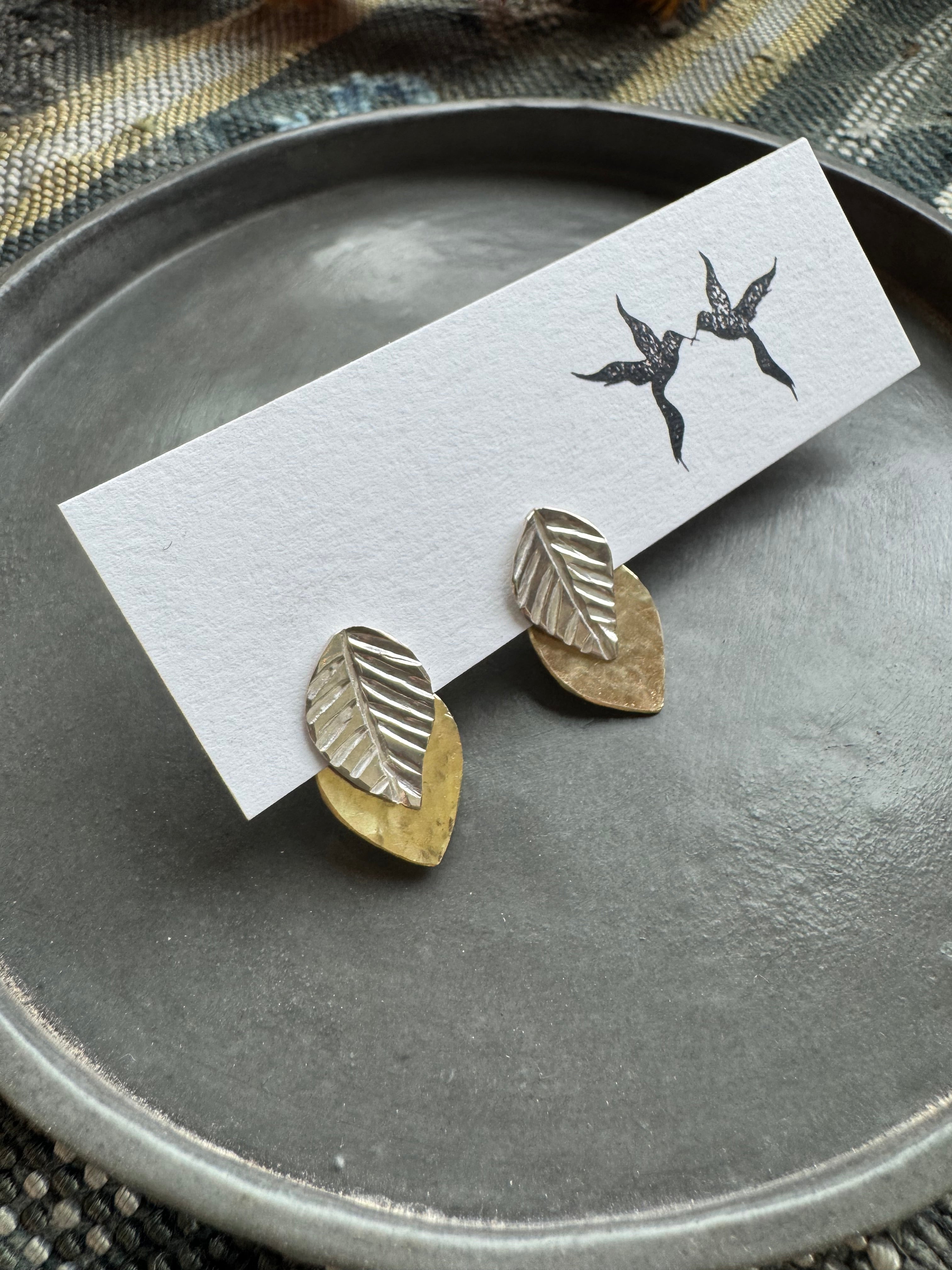 Silver and Brass Leaf Ear Jackets