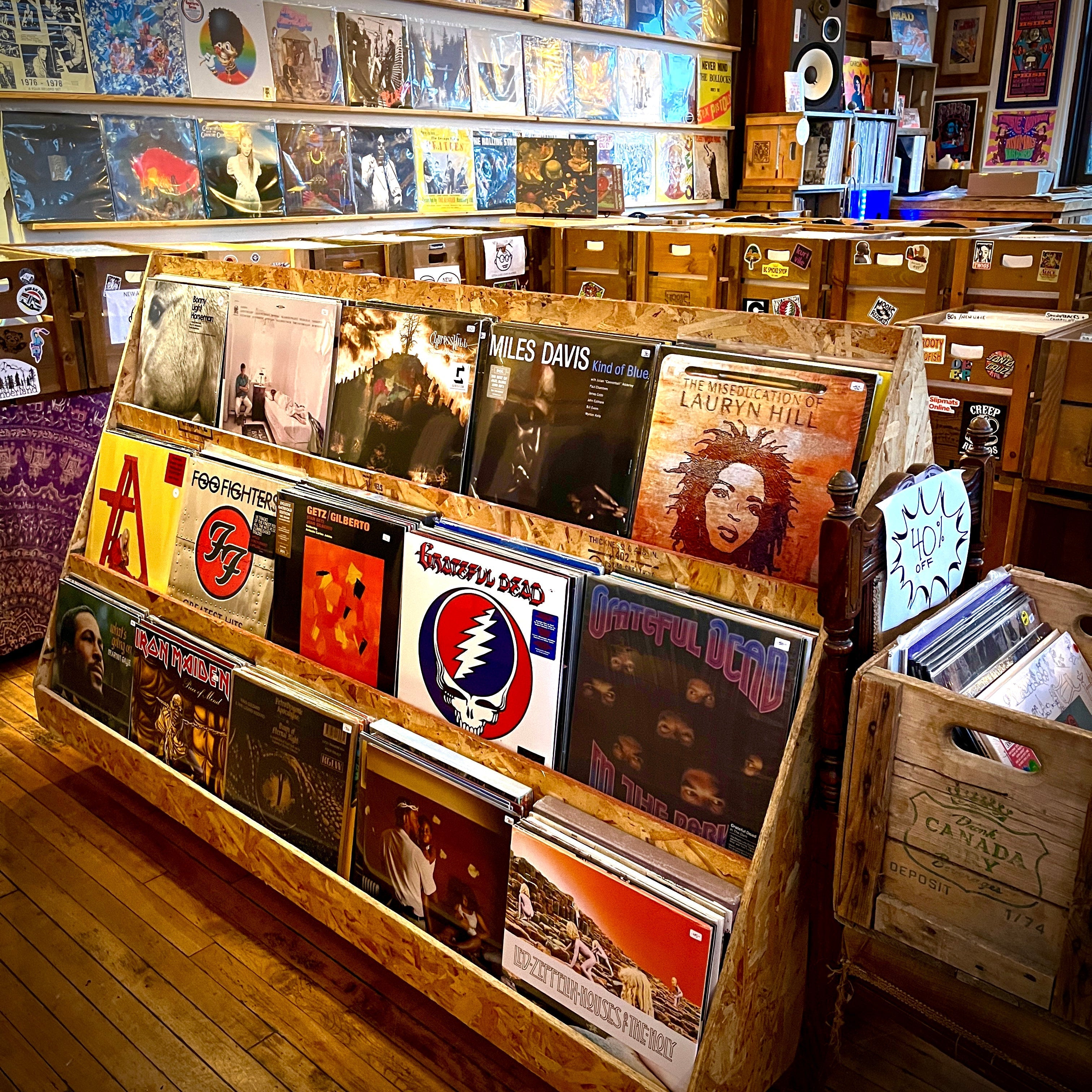 interior of moon's records cumberland record store