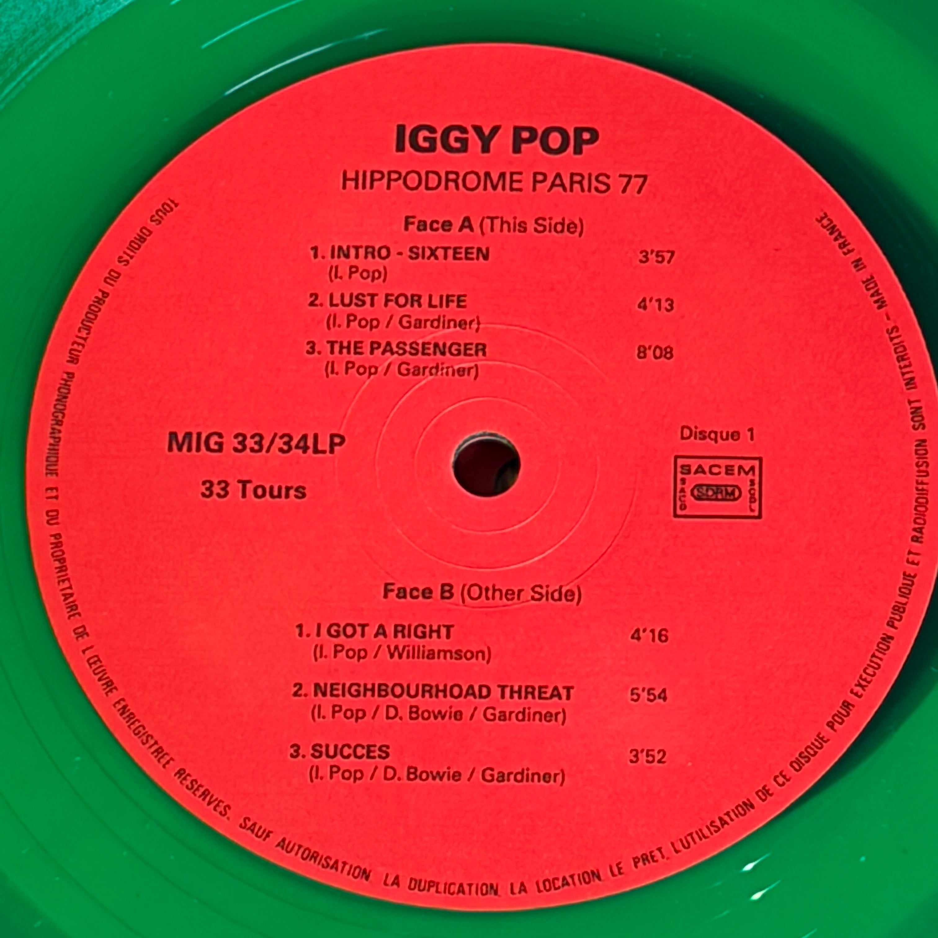 IGGY POP - HIPPODROME PARIS 77 (GREEN VINYL)