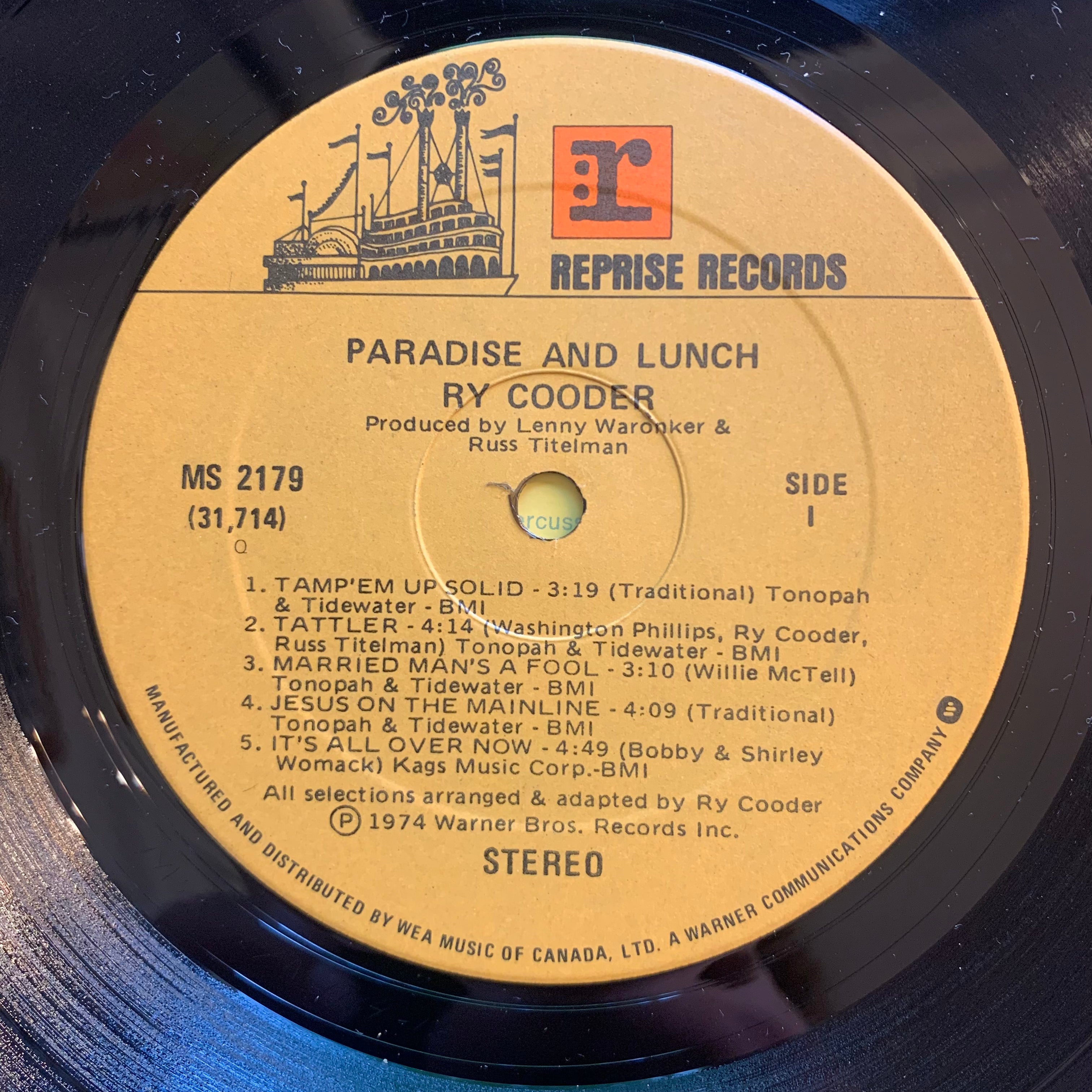 COODER, RY - PARADISE AND LUNCH