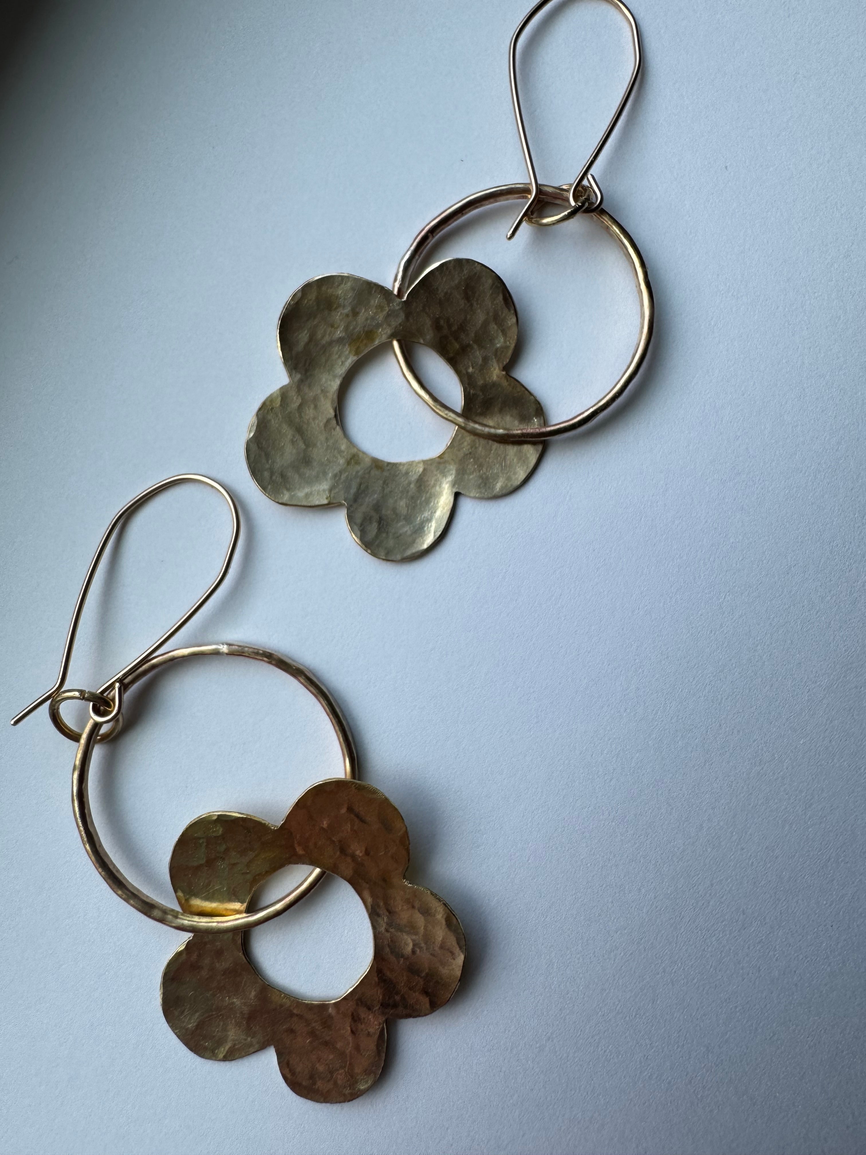 Hammered Flower Hoop Earrings