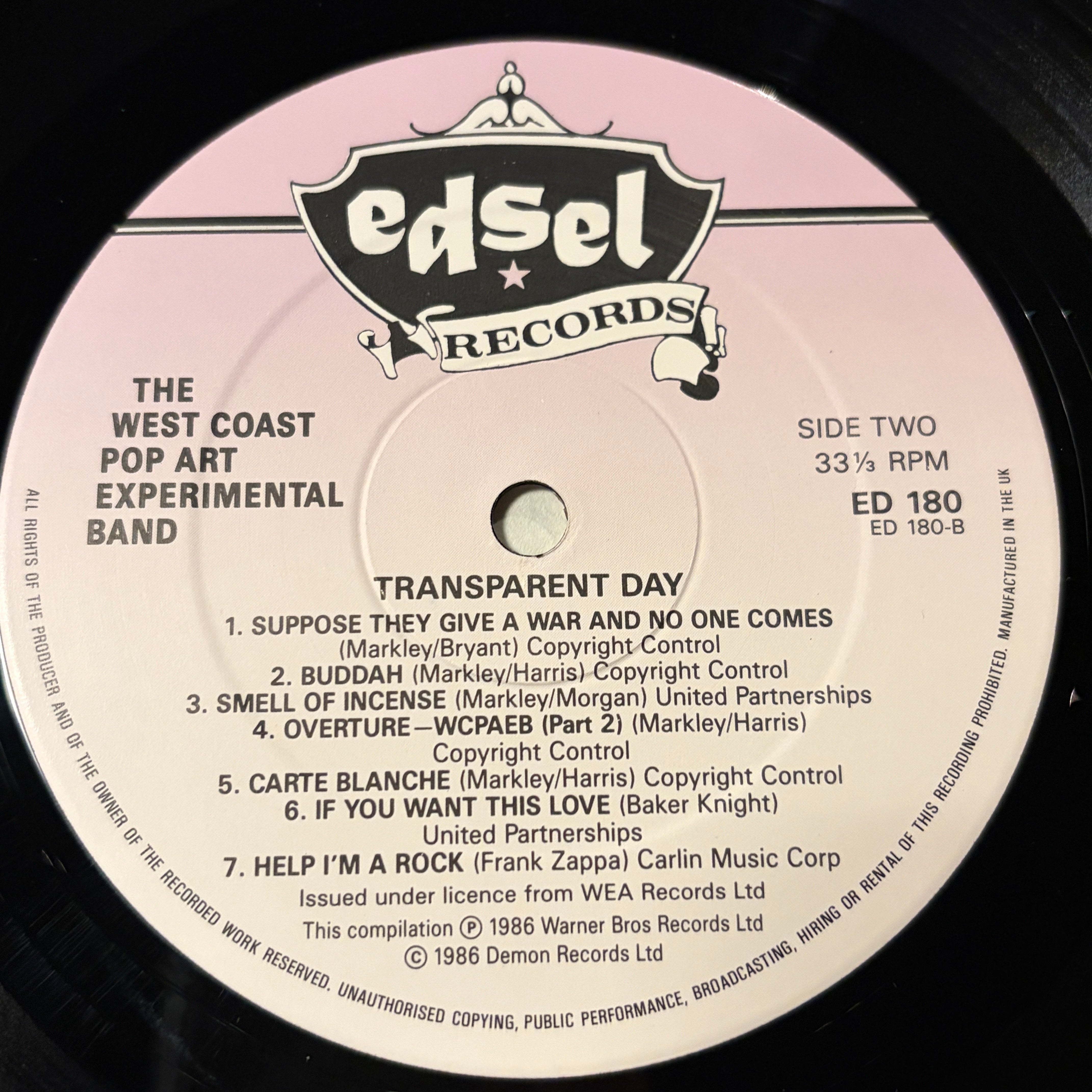 WEST COAST POP ART EXPERIMENTAL BAND - TRANSPARENT DAY