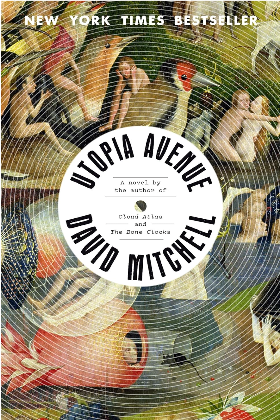 Book cover of 'Utopia Avenue' by David Mitchell with abstract design and text.